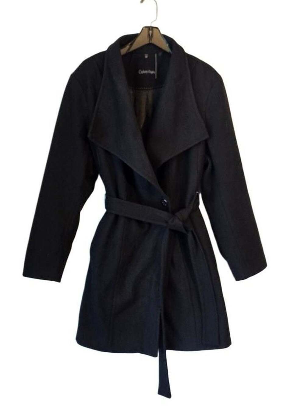 Calvin Klein Black Belted Coat Size 2X